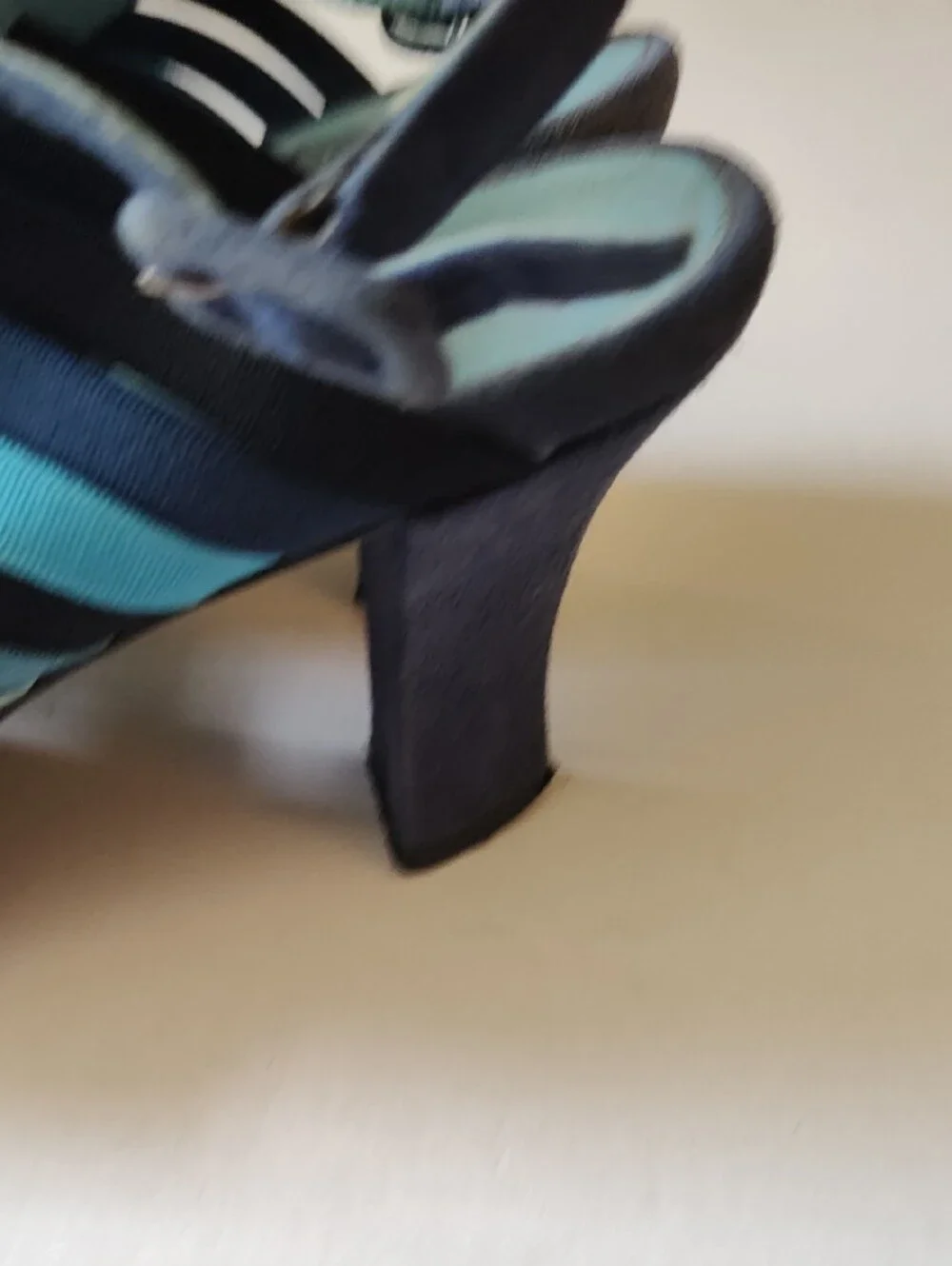 THIERRY RABOTIN Navy Suede Multicolor  Stripe Slingback Heels Size 39.5 US 9.5